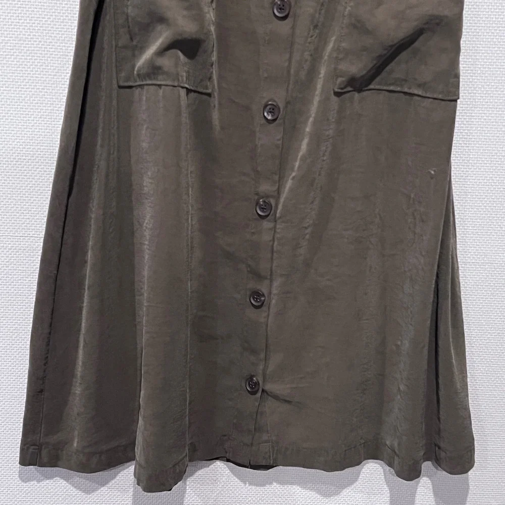 Old Navy Womens Olive Green Button Front Midi Skirt with Pockets Size L - Picture 6 of 10